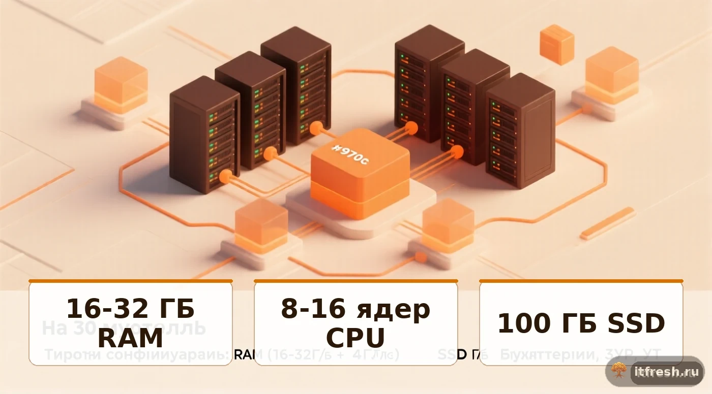 Ресурсы сервера для 1С на терминальном сервере: RAM, CPU, SSD, сеть для 30 пользователей