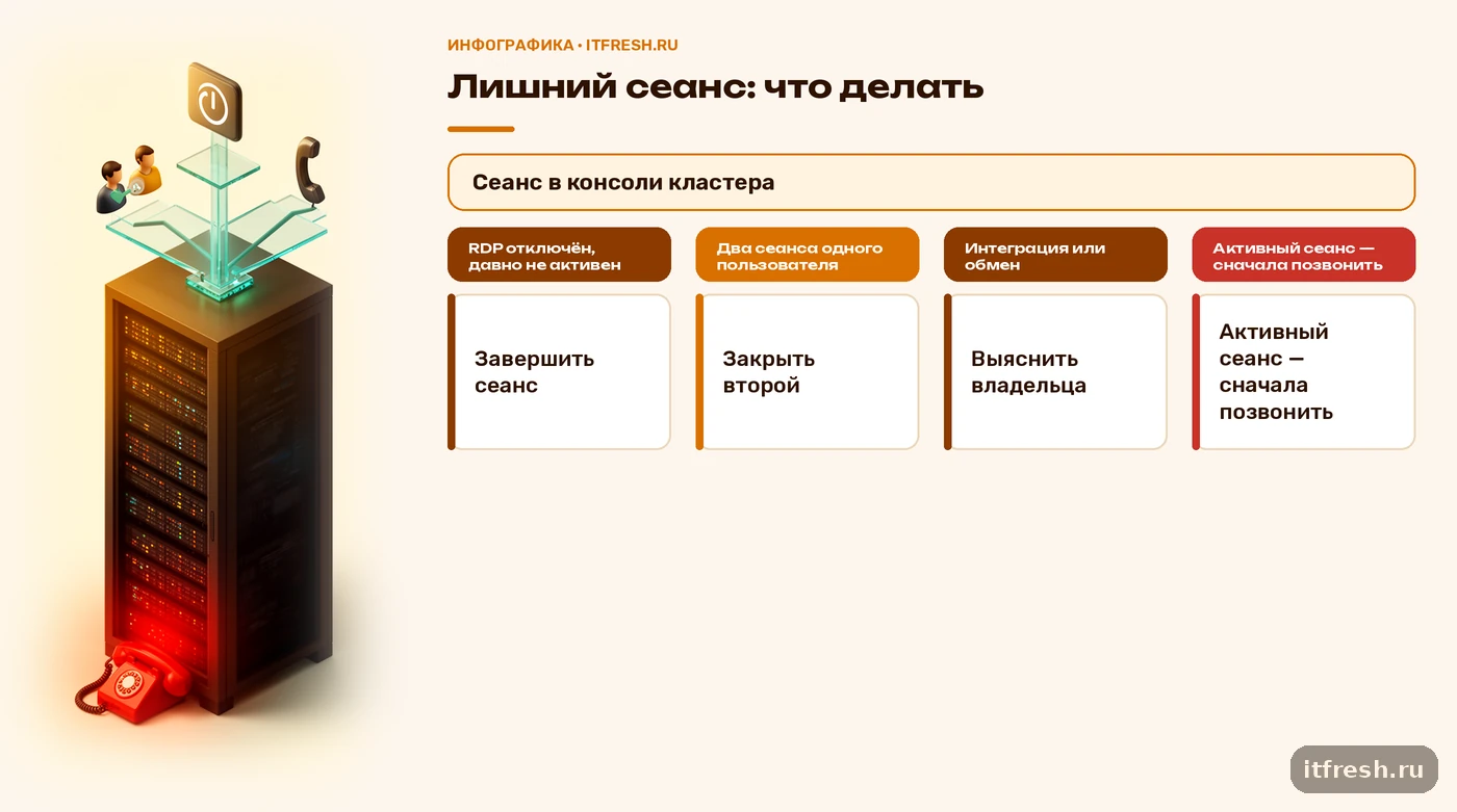 Дерево решений: как поступить с лишним сеансом 1С в консоли кластера