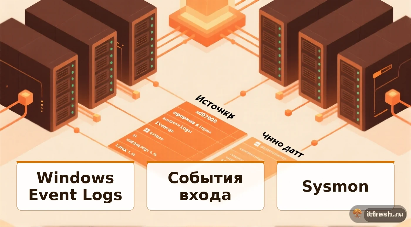Таблица источников логов для OpenSearch в SMB: Windows, Linux, почта, 1С, фаерволы
