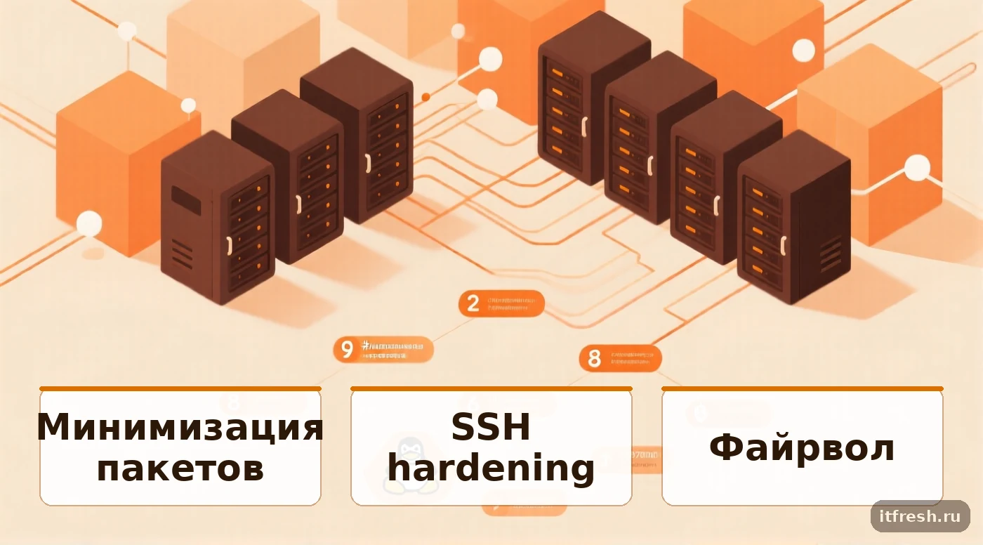 8 шагов защиты Linux-сервера: минимизация пакетов, SSH hardening, файрвол, автообновления, Fail2ban, бэкапы, мониторинг, логирование