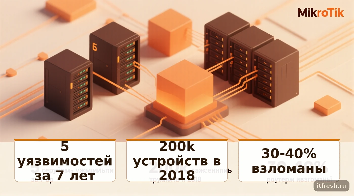 Статистика уязвимостей Mikrotik RouterOS: количество серьёзных уязвимостей, масштабы заражения ботнетом, процент уже взломанных роутеров