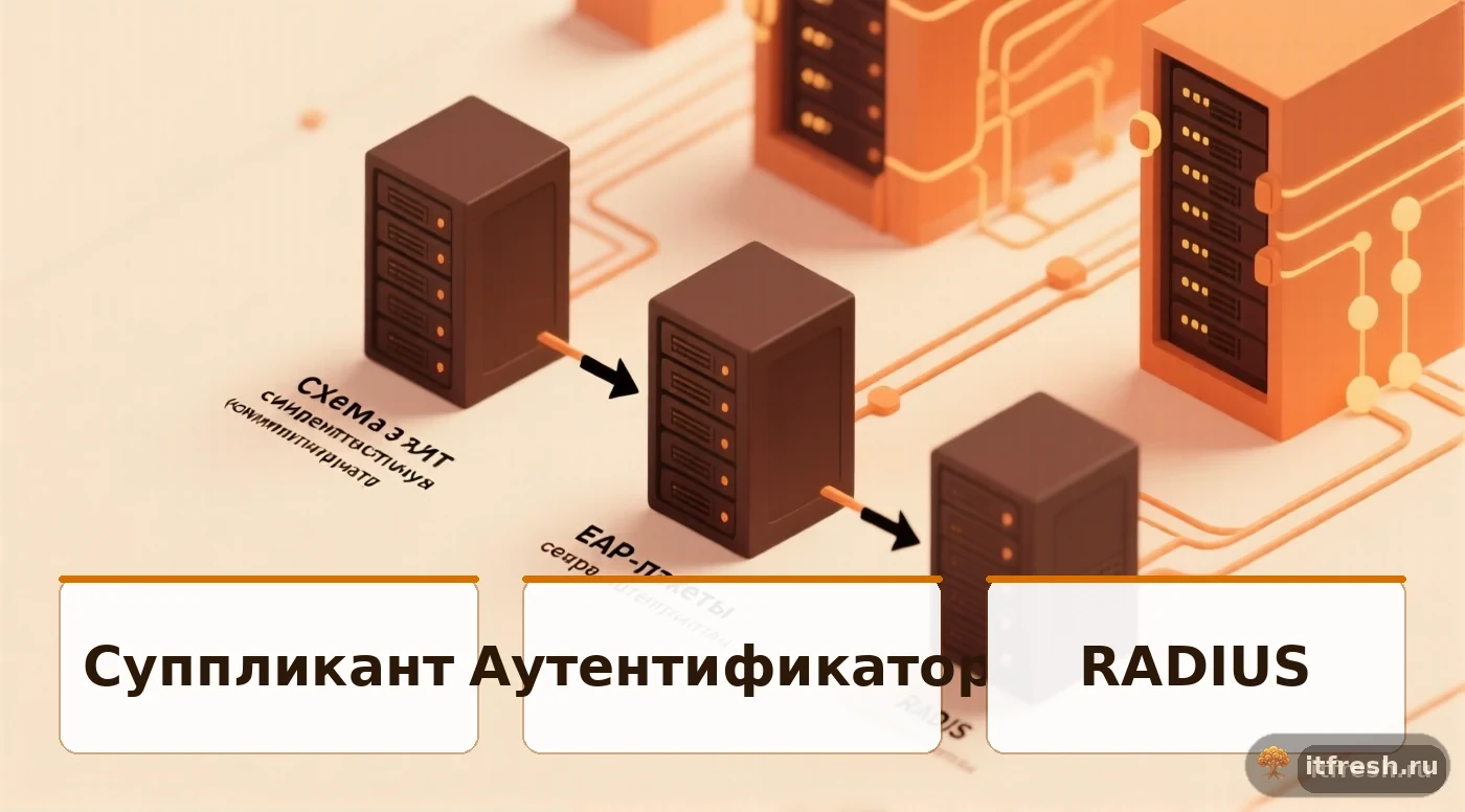 Архитектура 802.1X: суппликант, аутентификатор, сервер RADIUS