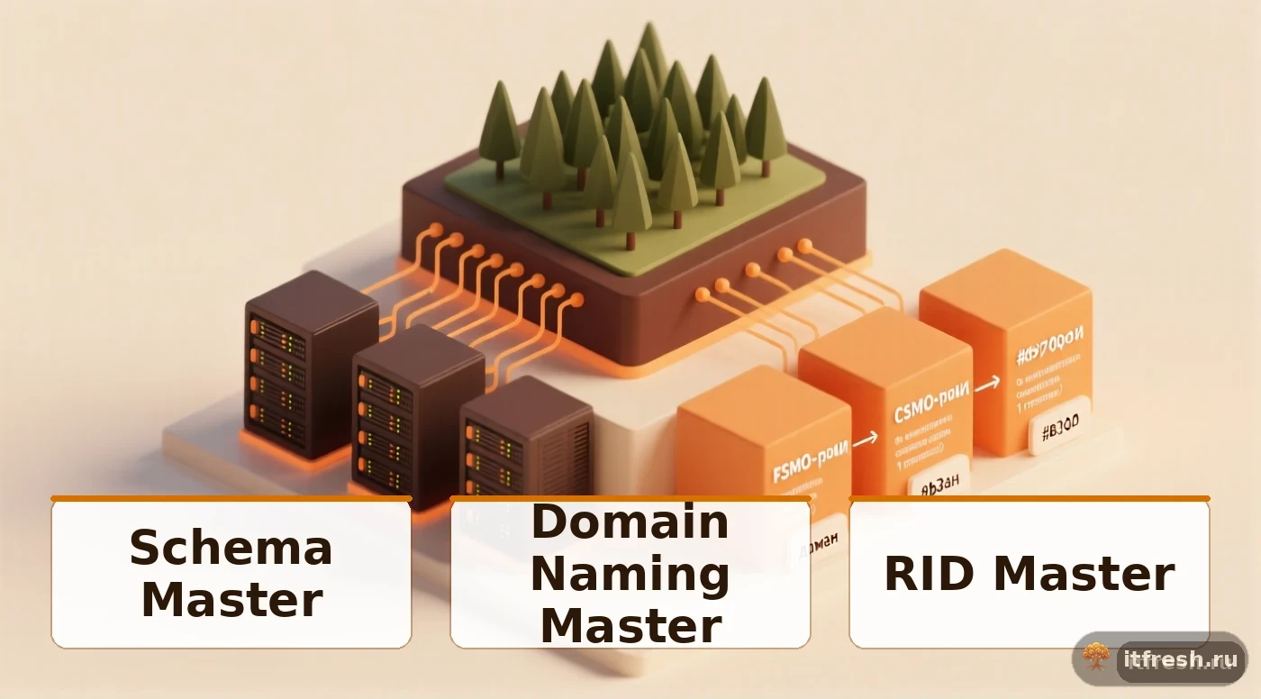 FSMO-роли Active Directory: Schema Master, Domain Naming Master, RID Master, PDC Emulator, Infrastructure Master