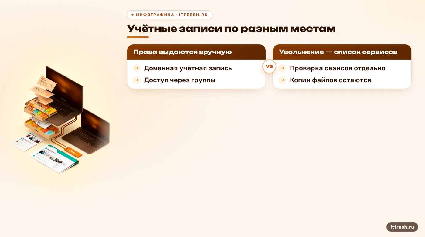 Active Directory и ручное управление доступами: сравнение процесса увольнения