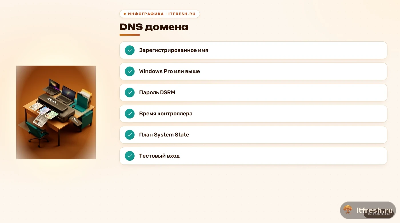 Чеклист подготовки DNS, домена Windows и резервного восстановления AD