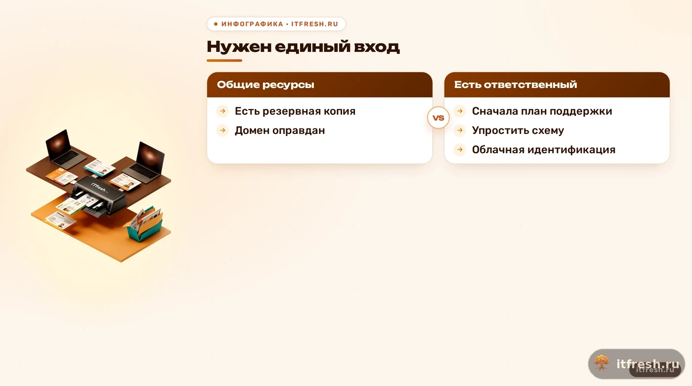 Дерево решения о внедрении Active Directory с проверкой общих ресурсов и резервирования