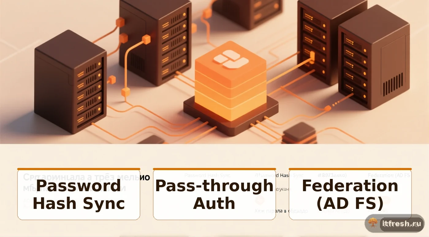 Сравнение методов гибридной идентификации: PHS, PTA и AD FS для синхронизации AD с Entra ID