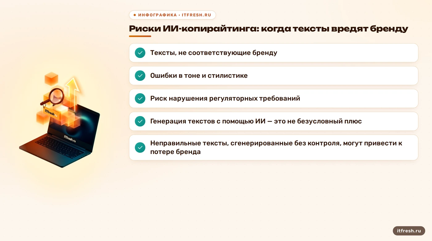 Риски ИИ-копирайтинга: когда тексты вредят бренду: Тексты, не соответствующие бренду