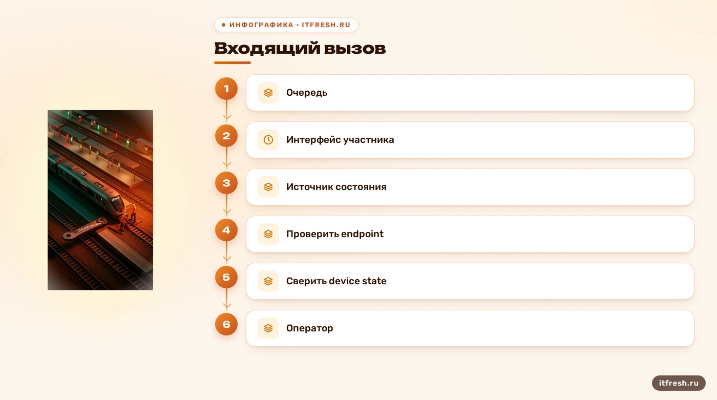Схема проверки интерфейса и состояния участника очереди Asterisk