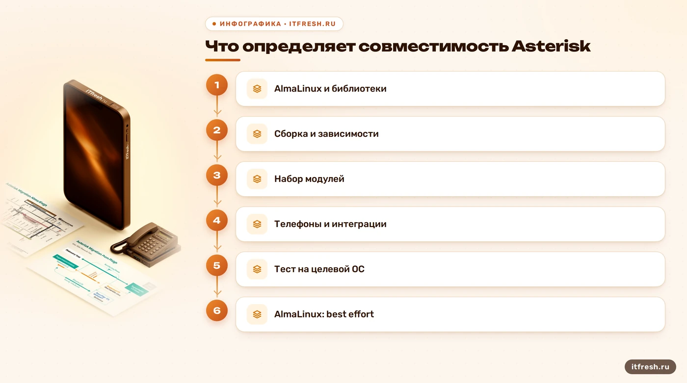 Схема факторов совместимости Asterisk с AlmaLinux
