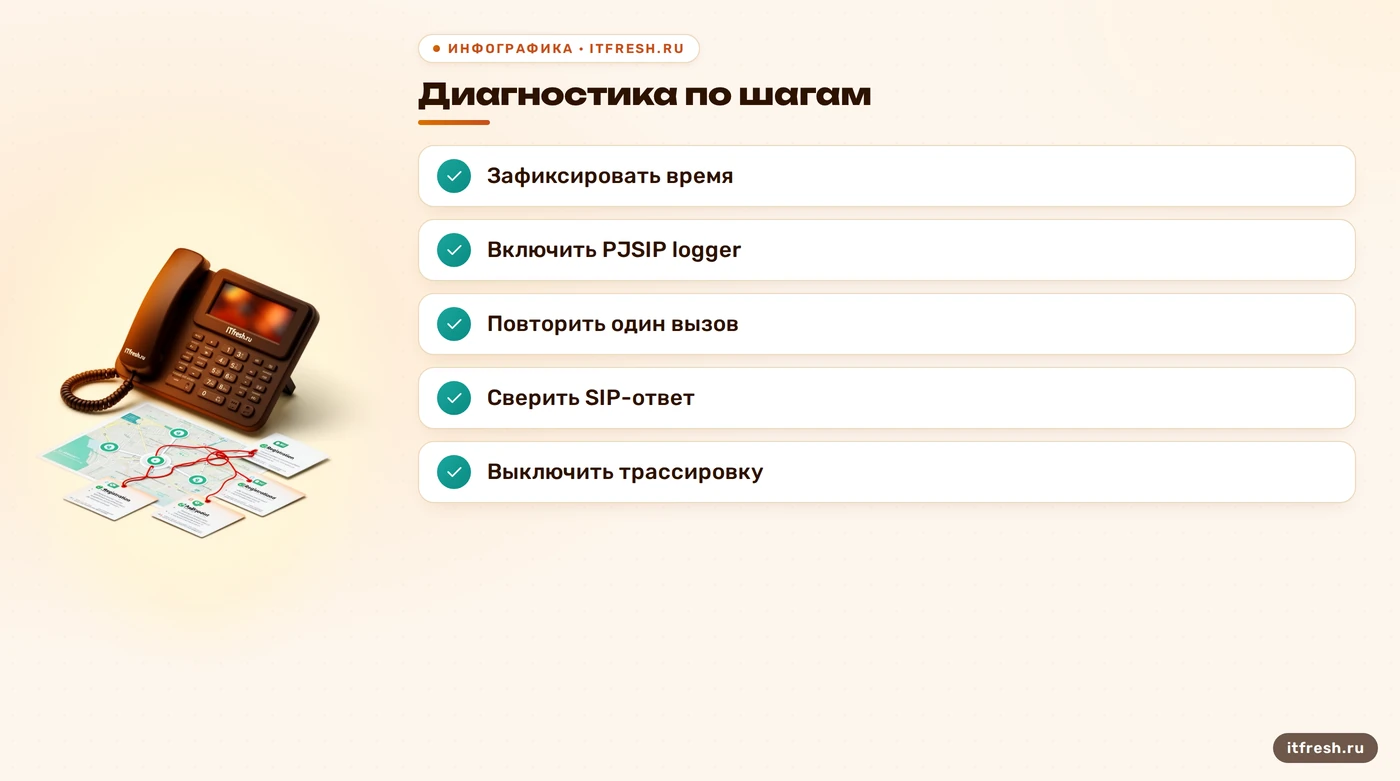 Чек-лист диагностики SIP-вызова через CLI Asterisk