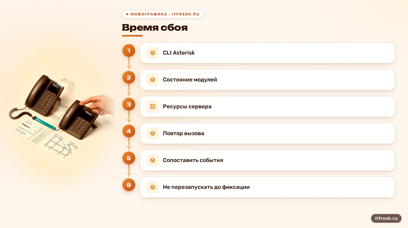 Последовательность первичной диагностики Asterisk