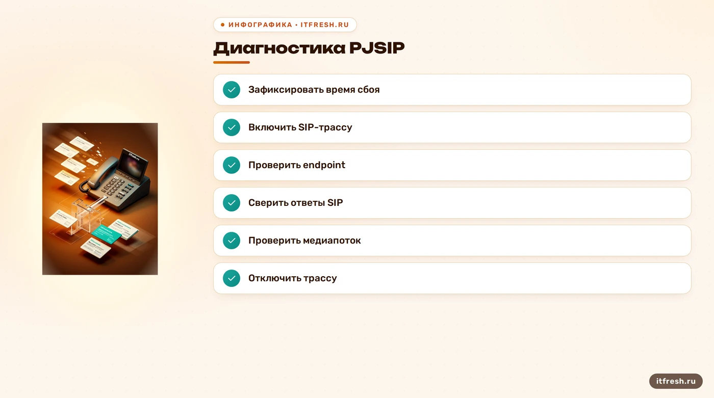 Чек-лист диагностики PJSIP и сбоя звонков в Asterisk