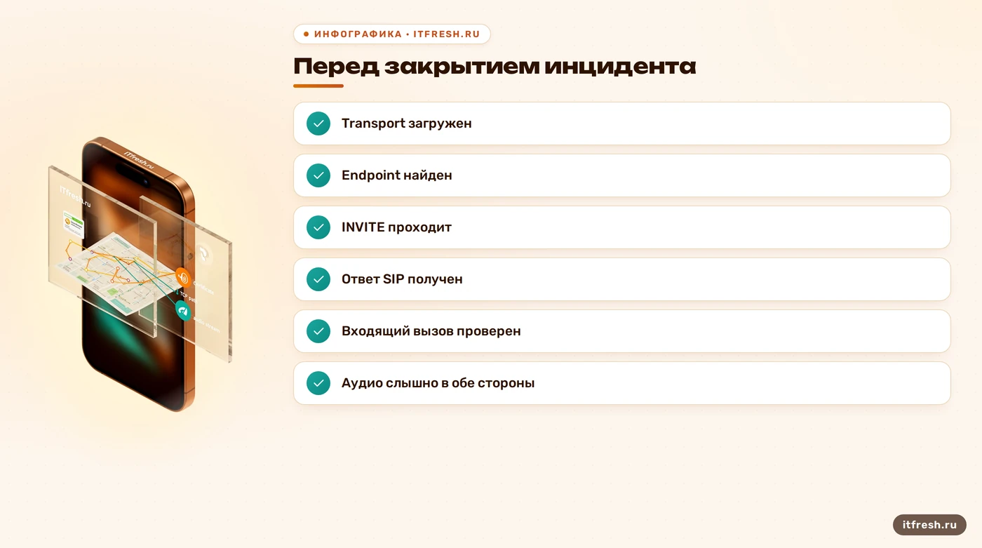 Контрольный список проверки PJSIP TLS-звонков