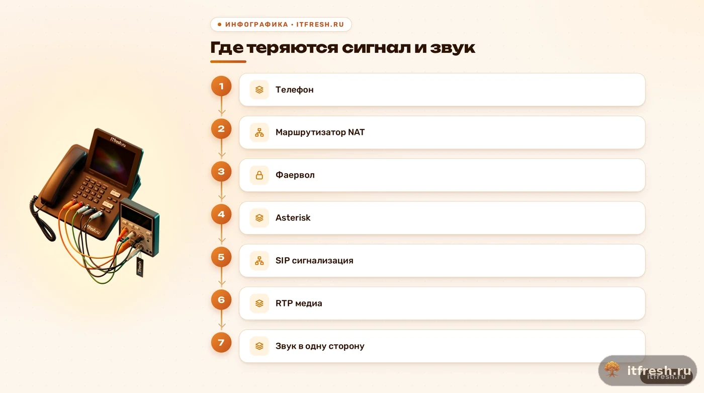 Схема SIP и RTP пути через NAT и фаервол к Asterisk
