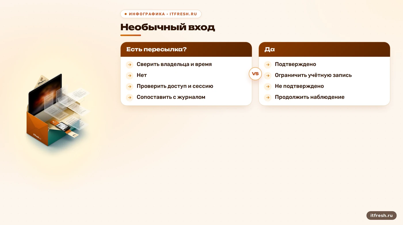 Дерево проверки необычного входа и пересылки в почте