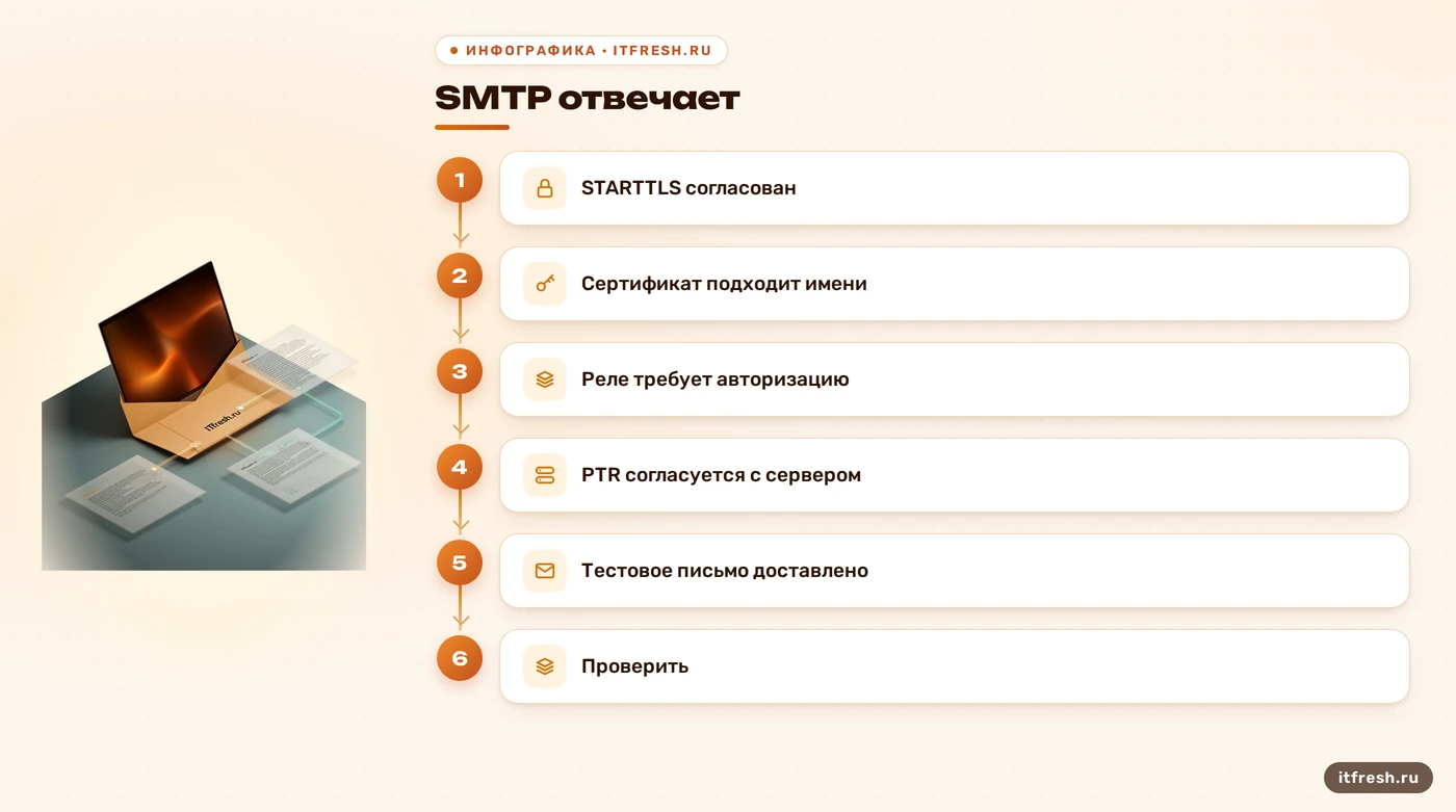 Таблица внешней проверки SMTP, TLS, DNS и доставки