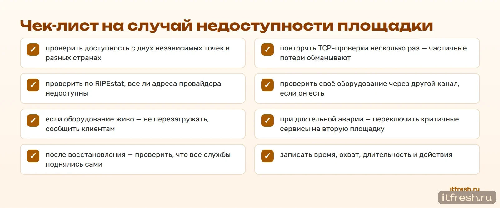 Чек-лист на случай недоступности площадки