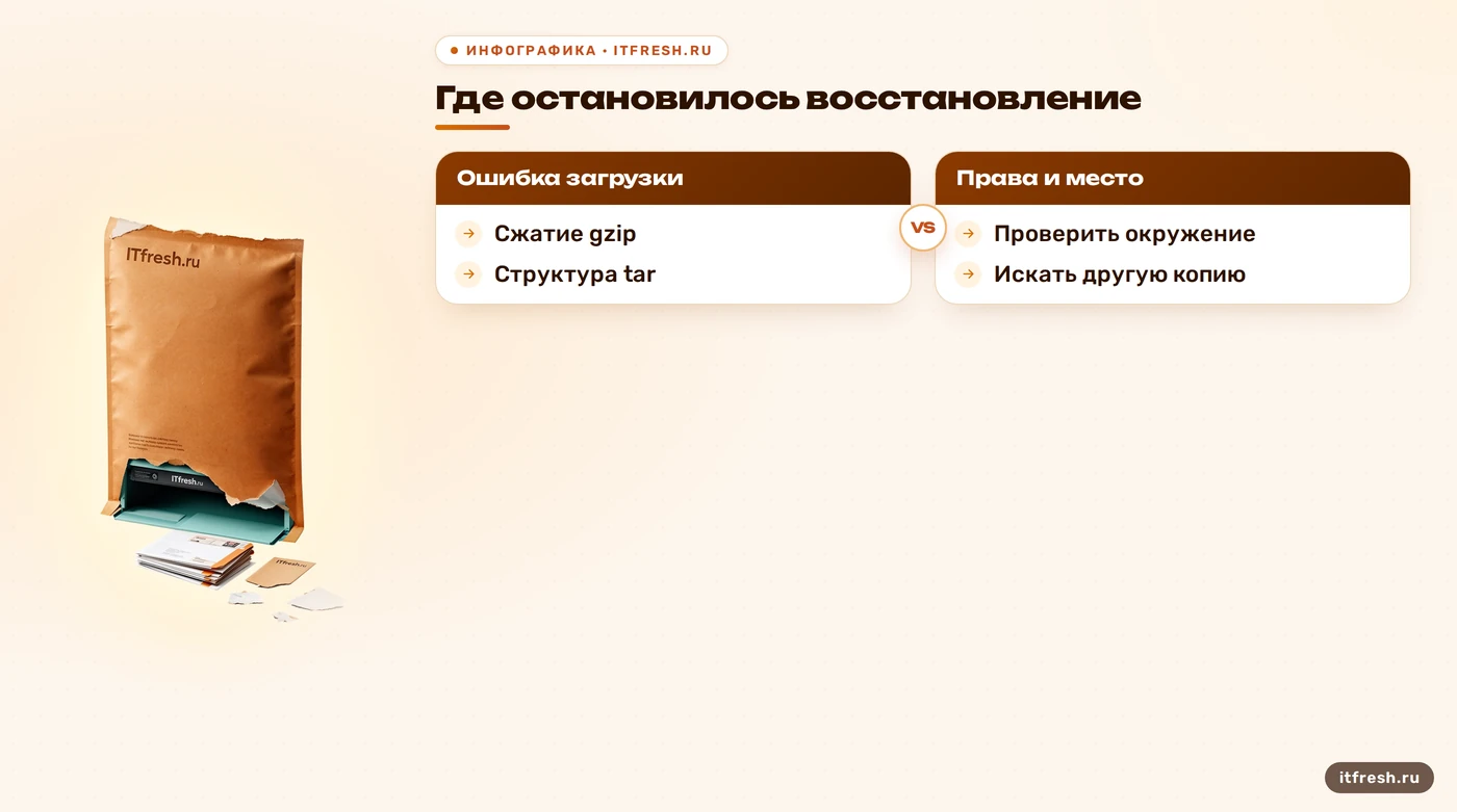 Дерево диагностики отказа загрузки бэкапа Zimbra