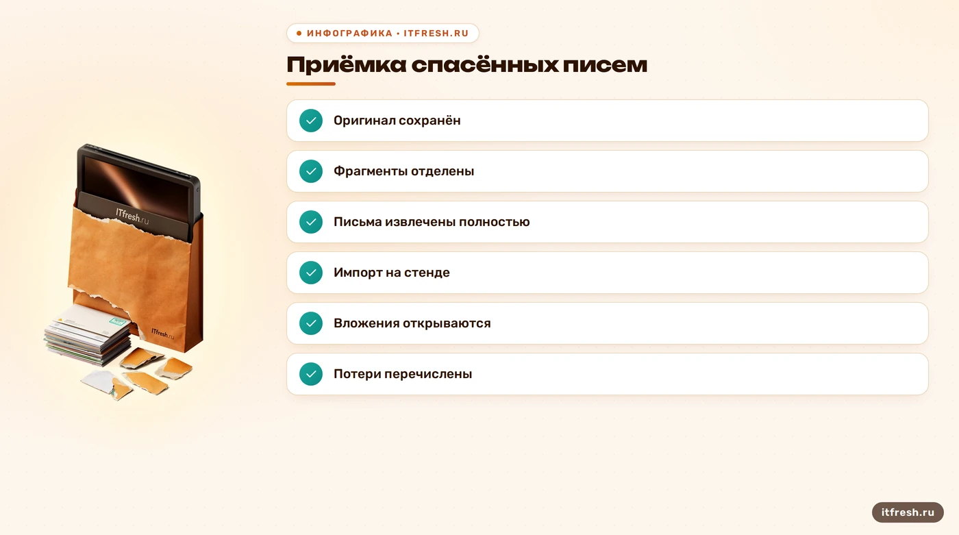 Чеклист проверки частично восстановленных писем Zimbra