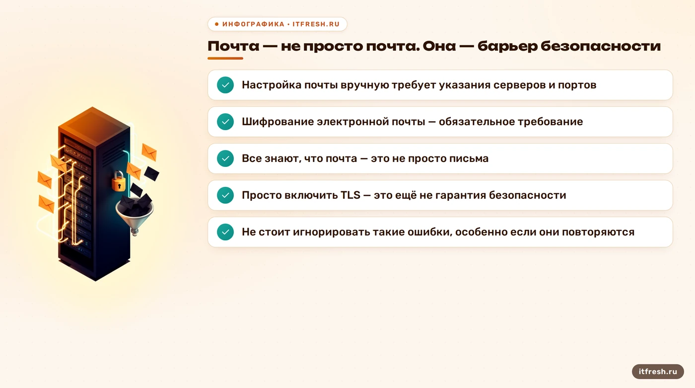 Почта — не просто почта. Она — барьер безопасности: Настройка почты вручную требует указания серверов и портов