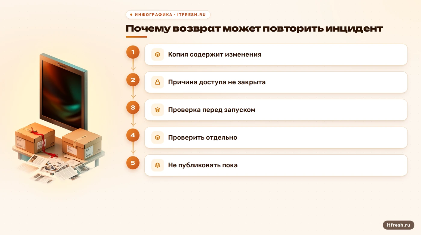 Схема проверки копии и причины доступа перед восстановлением CMS
