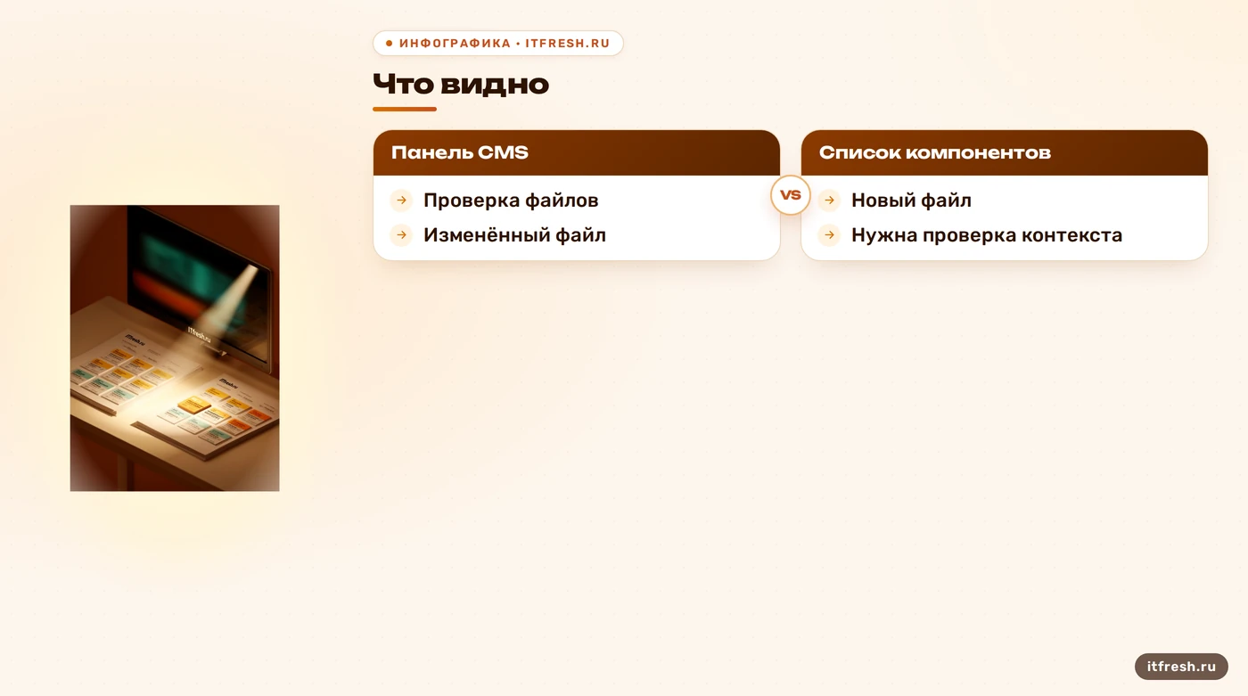 Сравнение панели CMS и контроля изменений файлов сайта