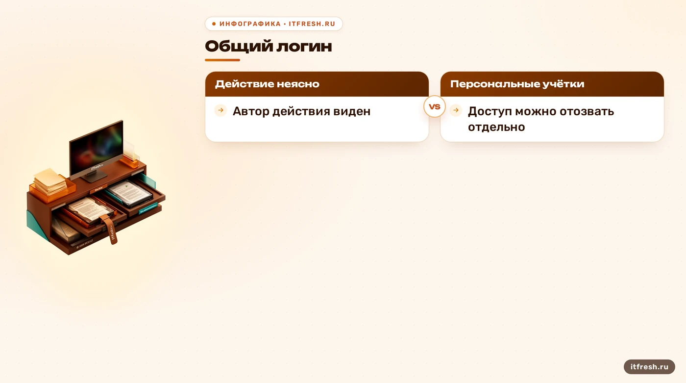 Сравнение общего входа и персональных учёток CMS