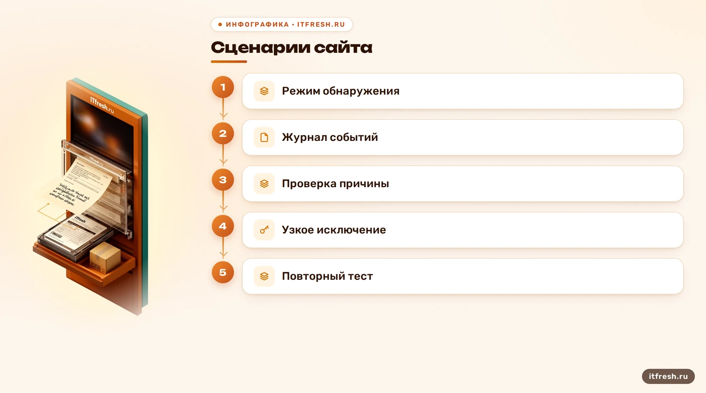 Схема настройки WAF от сценариев сайта до повторной проверки