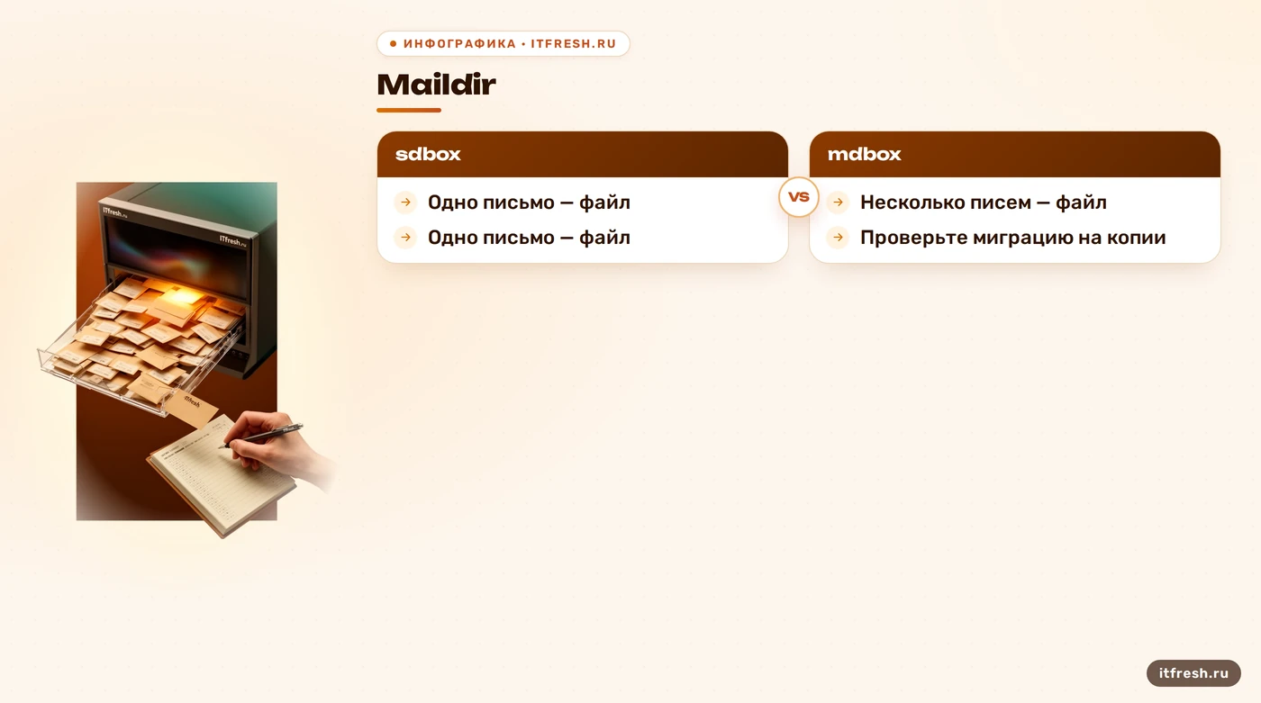 Сравнение способов хранения в Maildir, sdbox и mdbox