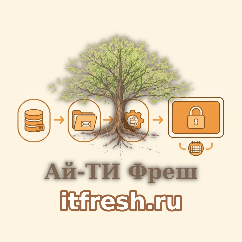 Схема трёхуровневого бэкапа iRedMail: дампы базы, инкременты /var/vmail, конфиги в git