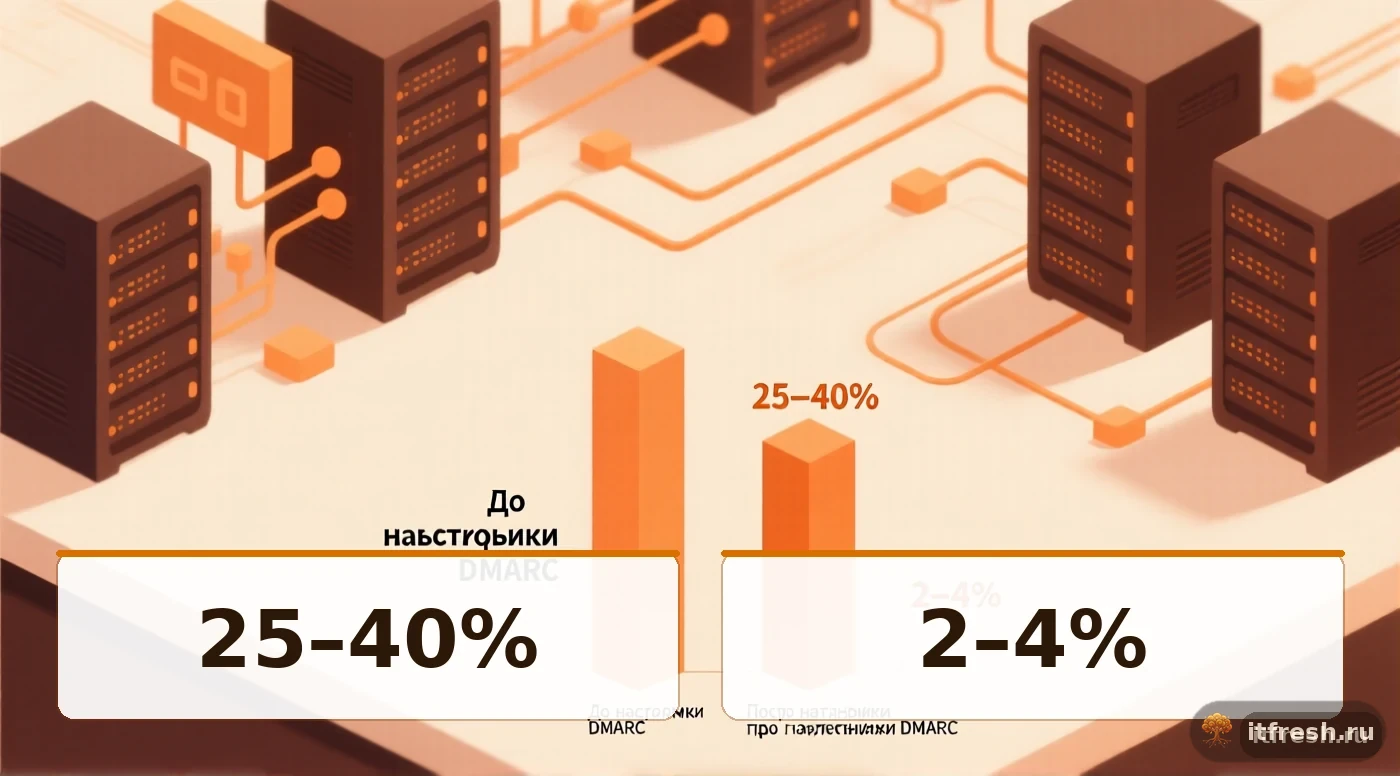 Сравнение процента писем в спам до и после настройки DMARC