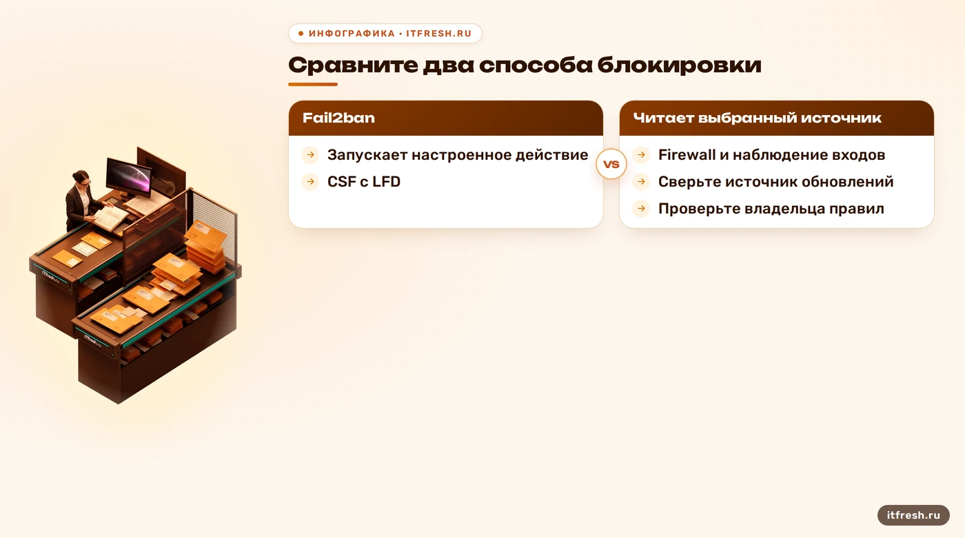 Сравнение Fail2ban и CSF по журналам, действиям и сопровождению