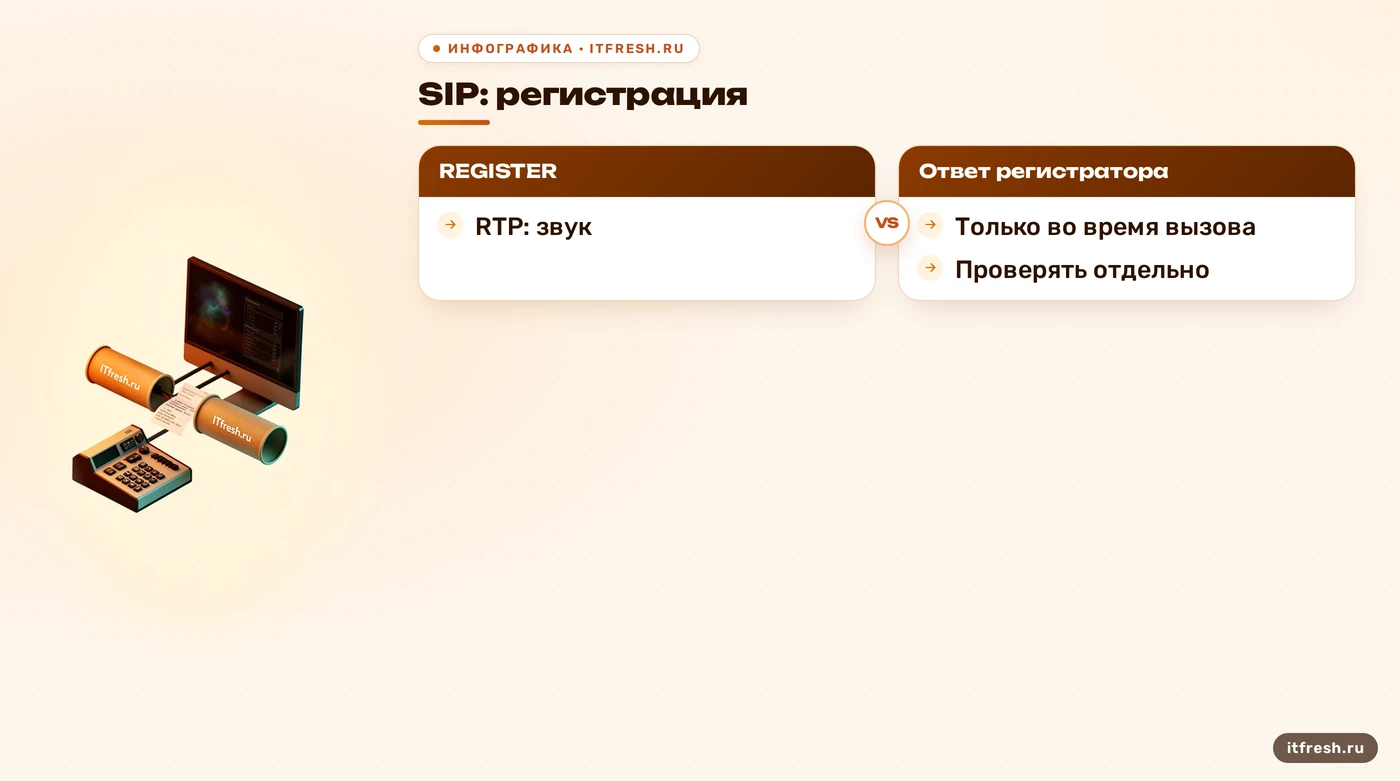 Сравнение SIP-регистрации и RTP-медиатрафика в FreePBX