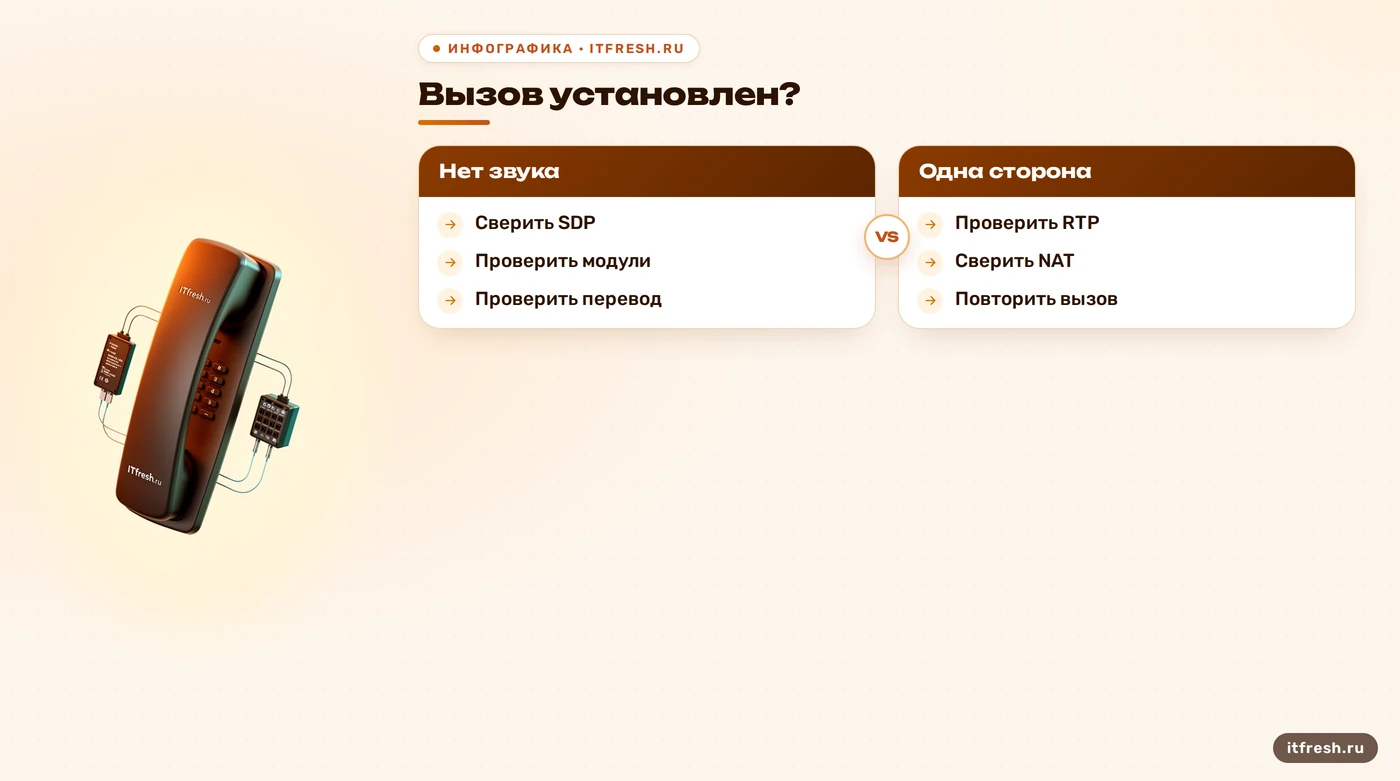 Дерево диагностики G.729 и отсутствия звука в Asterisk
