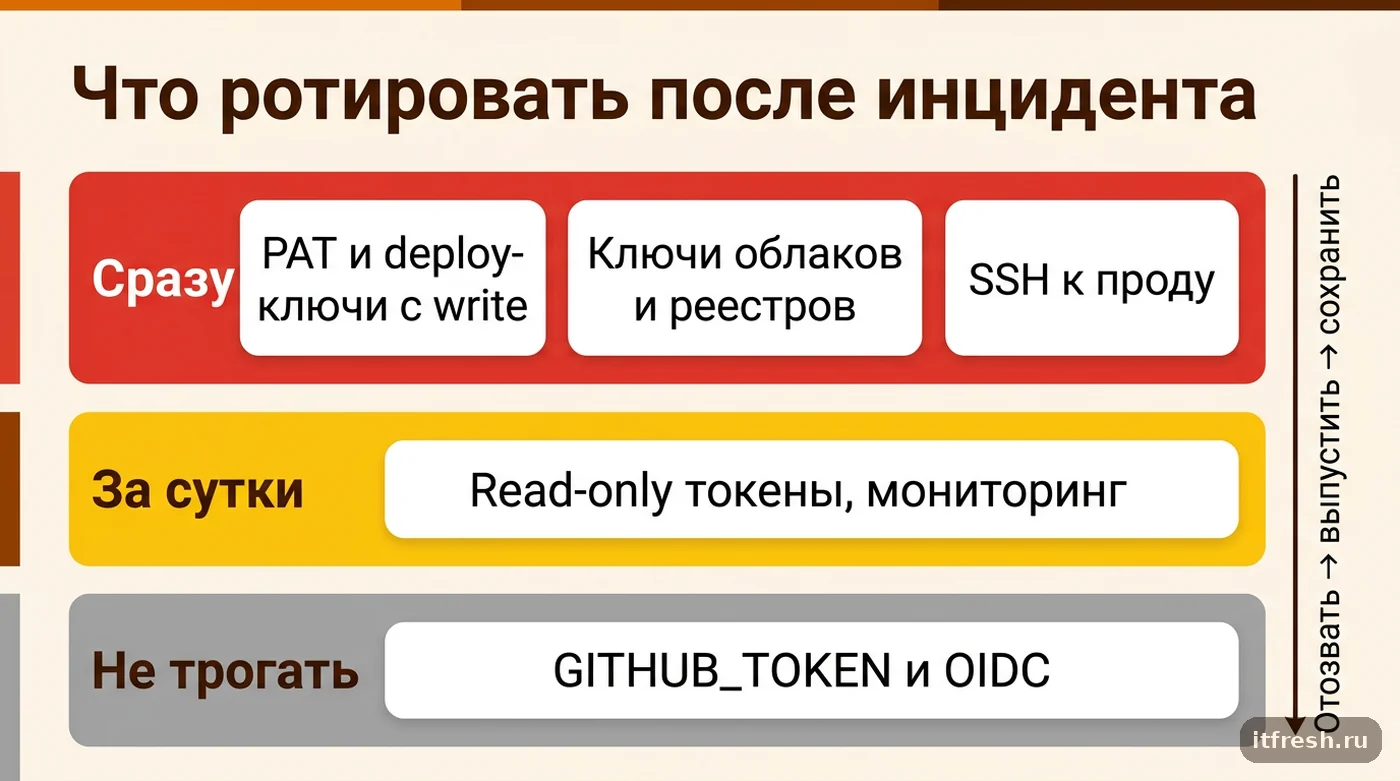 Приоритеты ротации секретов CI после компрометации GitHub Action: что менять сразу и что не трогать