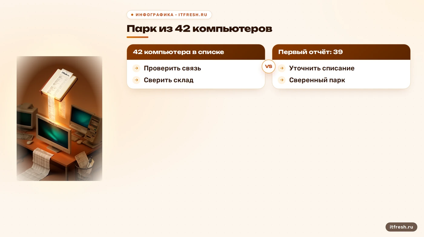 Проверка инвентаризации GLPI Agent: как сверить 42 компьютера с первым отчётом