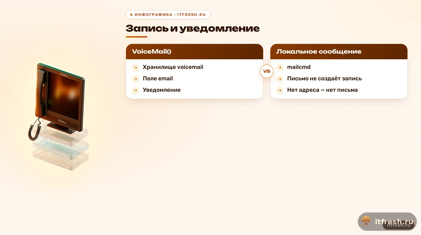 Сравнение записи сообщения Asterisk и отдельной отправки email-уведомления
