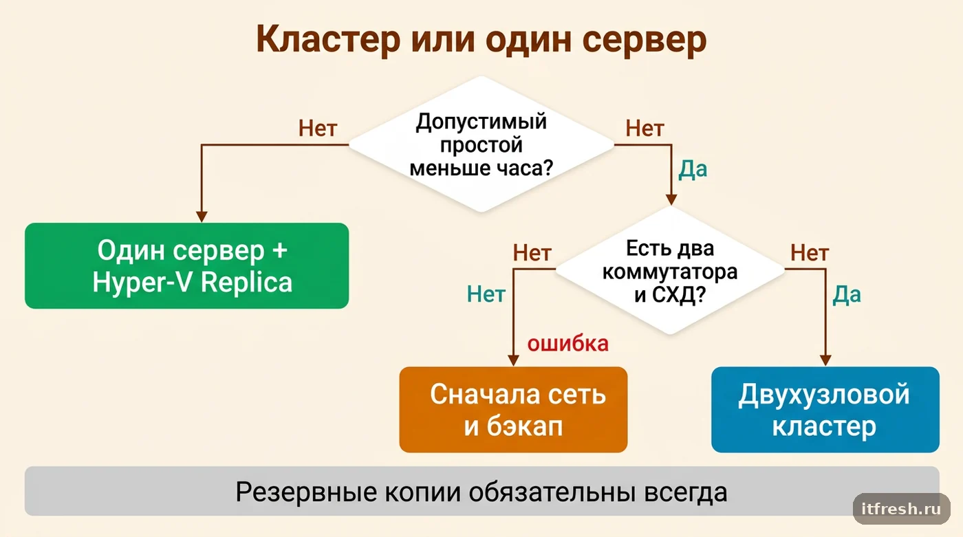 Дерево решений: когда нужен Hyper-V Failover Cluster, а когда достаточно одного сервера с репликой