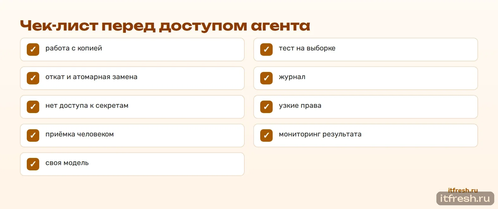 Чек-лист перед доступом агента