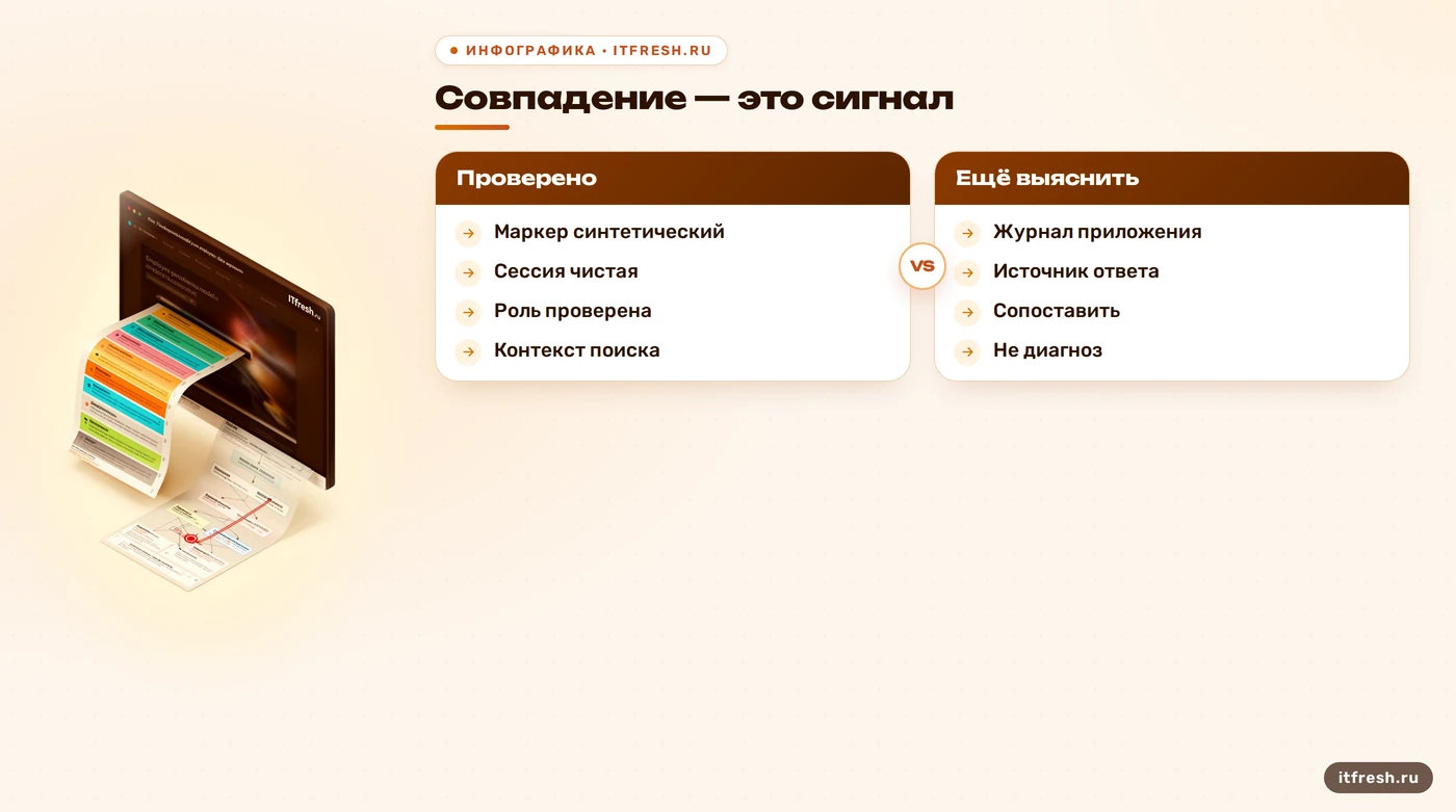 Сравнение подтверждённых тестовых условий и открытых вопросов расследования