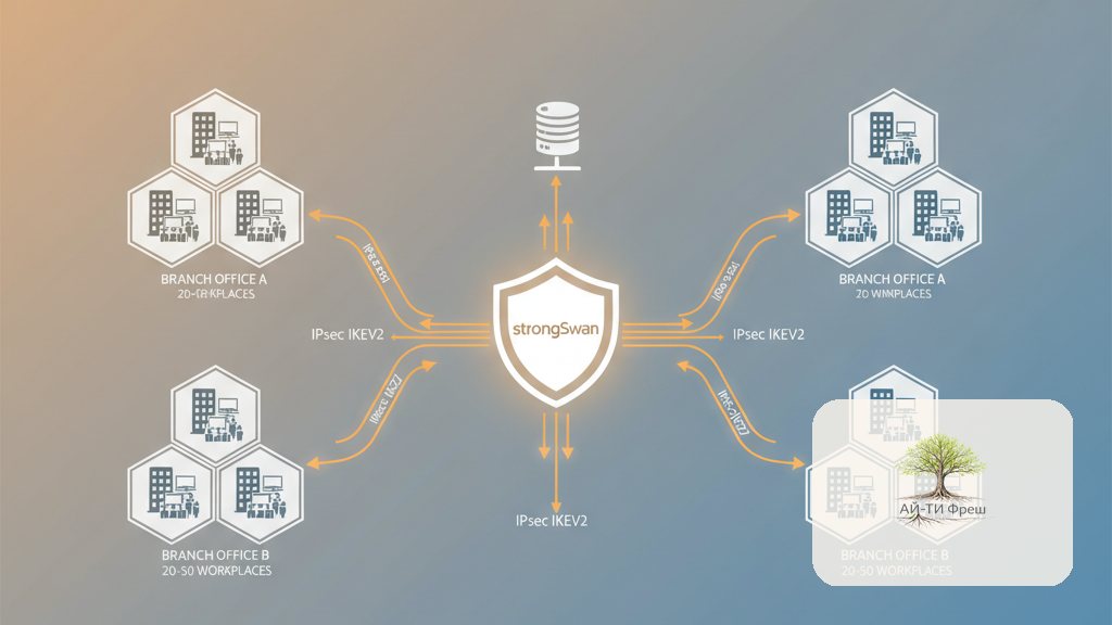 IPsec IKEv2 на strongSwan: рабочая схема для объединения филиалов 20–50 РМ