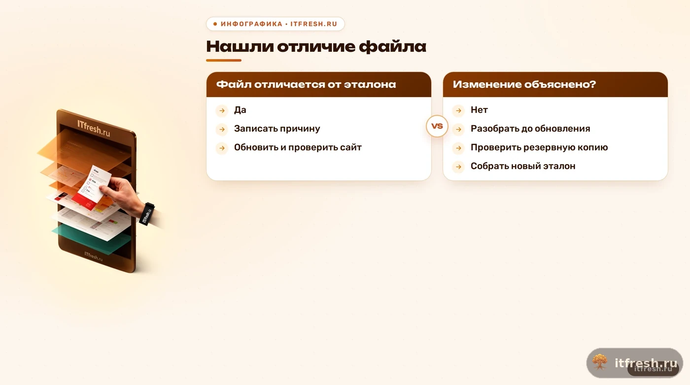 Дерево действий при расхождении контроля целостности Битрикс
