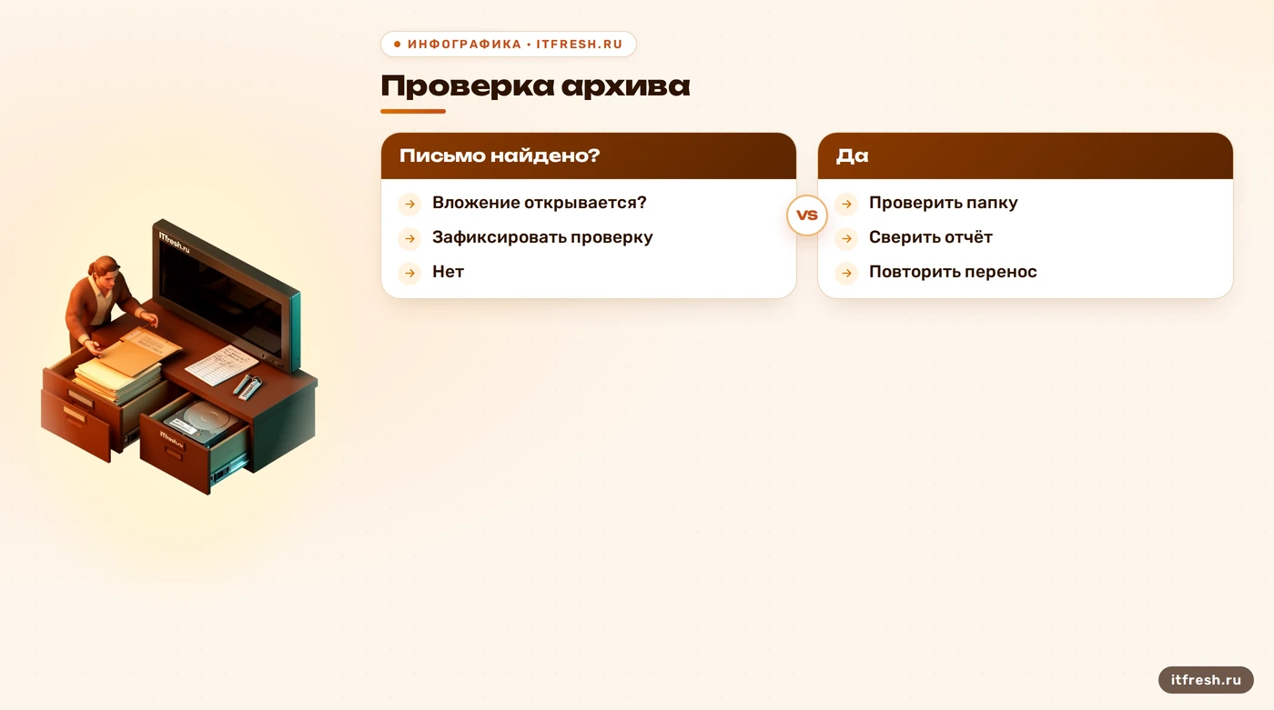 Дерево проверки старых писем и вложений после переноса почты