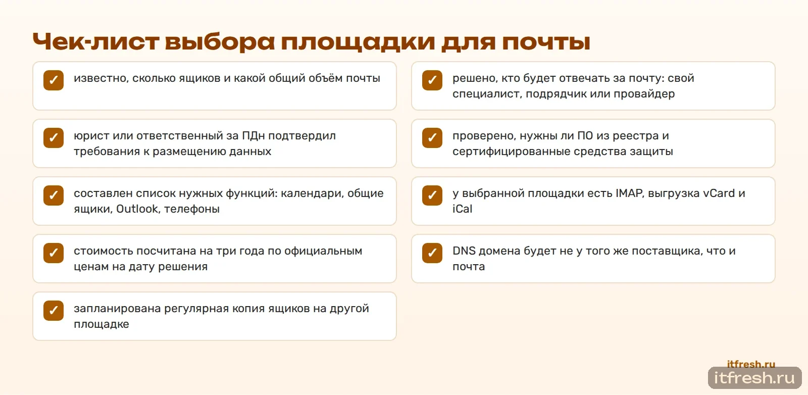 Чек-лист выбора площадки для почты