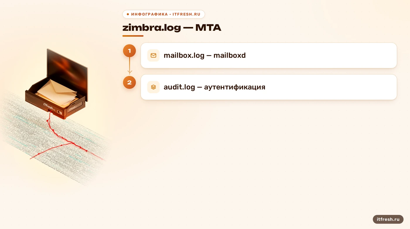 Роли трех журналов Zimbra при разборе входов.
