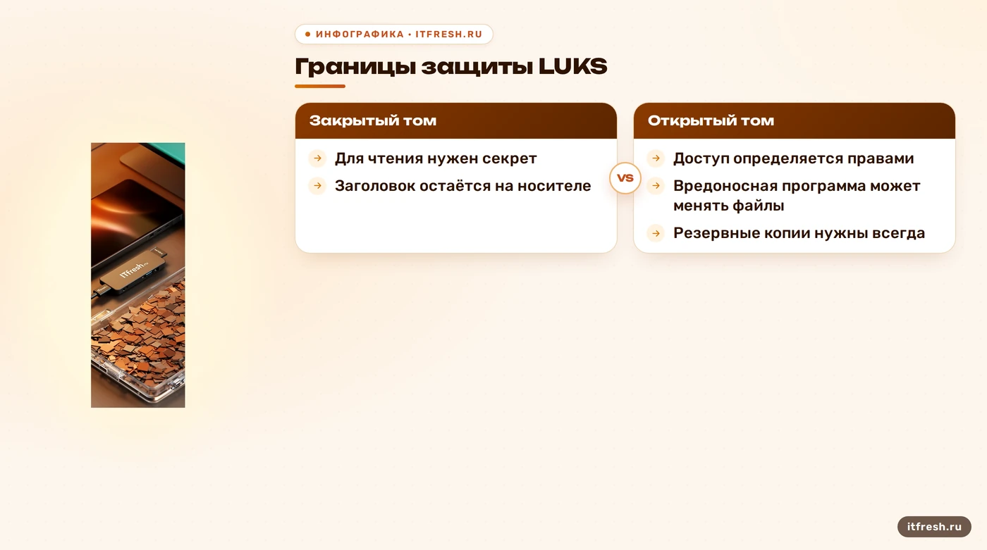 Сравнение доступа к закрытому и открытому тому LUKS