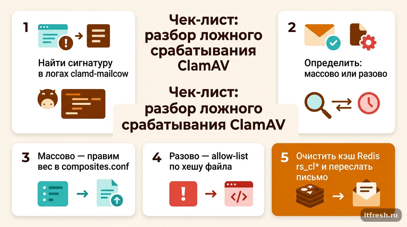 Пошаговый чек-лист диагностики и исправления ложных срабатываний ClamAV в mailcow