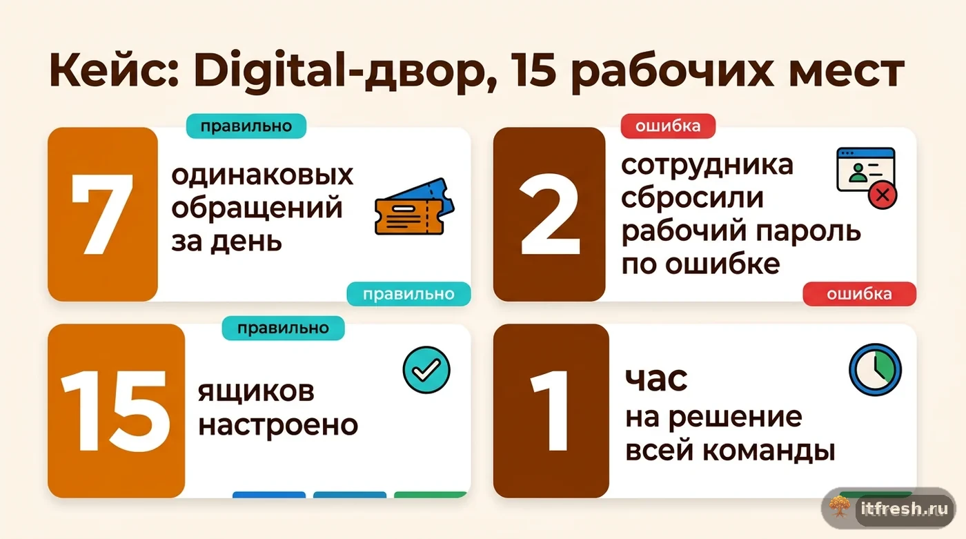 Итоговые цифры кейса настройки перехода в SOGo после обновления mailcow для агентства «Digital-двор»