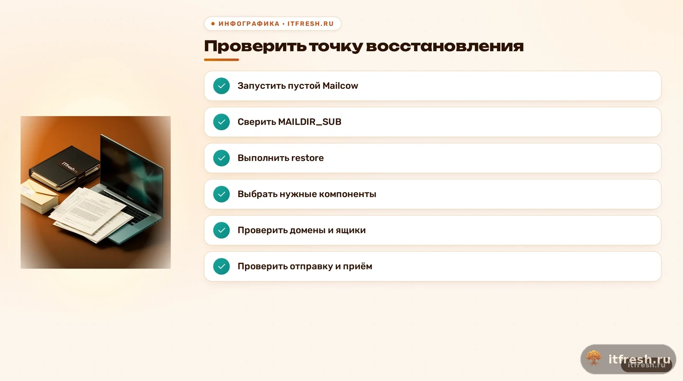 Порядок восстановления Mailcow из резервной копии и проверки почты